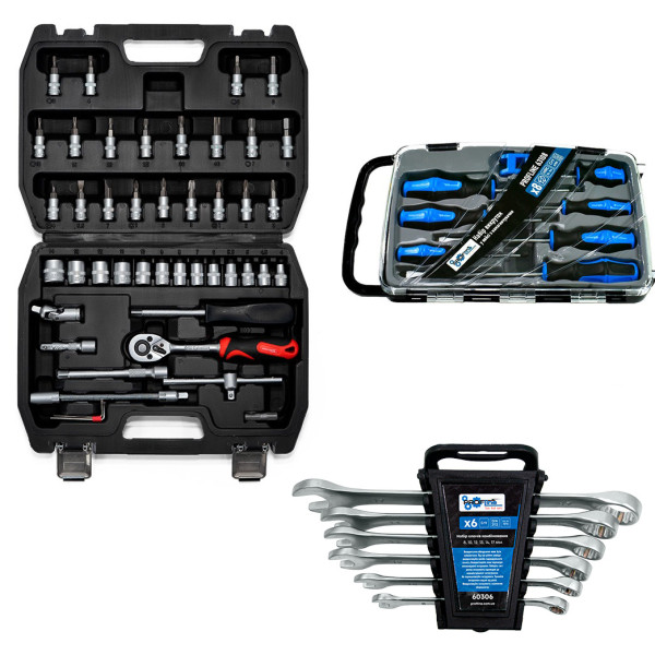 Набор инструментов 3в1 (Набор 46 ед., ключи на холдере, набор отверток профессиональных в кейсе 7 ед. с намагничивателем) Profline 60465-200