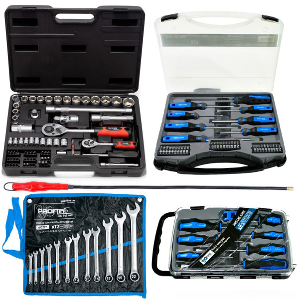 Набор инструментов 5в1 (набор инструментов 72 ед + набор отверток профессиональных в кейсе 7 ед с намагничивателем + магнит на гибком удлинителе + набор ключей комбинированных на холсте 12 ед + набор отверток профессиональных с набором бит 38 ед в кейсе) 