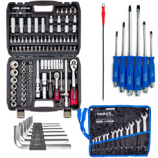 Набор инструментов 5в1 (Набор 108ед+ключи 12 ед+набор отверток 6 шт+шестигранники+магнит) PROFLINE 61085-008