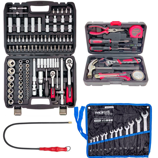 Набор инструмента 4в1 (набор 108 ед + ключи на полотне 12 ед + слесарный набор + магнит) PROFLINE 61085-107