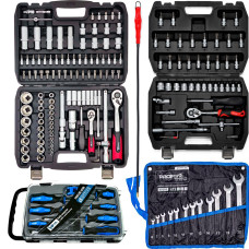 Набор инструментов 5в1 (набор 108 ед + набор 46 ед + ключи 12 ед + набор отверток профессиональных в кейсе 7 ед с намагничивателем + магнит) PROFLINE 61085-110