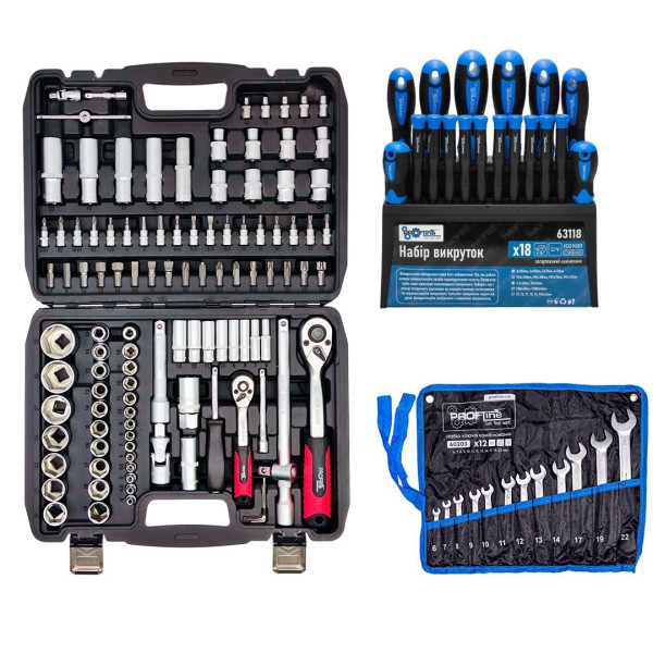 Набор инструментов 3в1 (набор 108 ед + набор отверток 18 ед + набор ключей 12 ед) Profline 61085-111