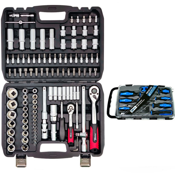 Набор инструментов 2в1 (Набор 108 ед. + Набор отверток профессиональных в кейсе 7 ед. с намагничивателем) Profline 61085-203-1