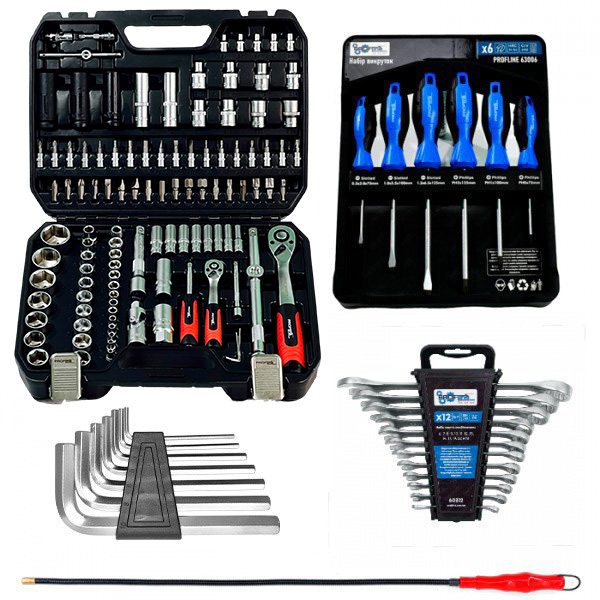 Набор инструментов 5в1 (набор 111 ед., ключи 12 ед, набор отверток 6 ед, гибкий удлинитель и шестигранники) Profline 61085-205