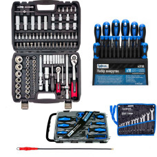 Набор инструментов 5в1 (набор 108 ед, ключи на полотне, набор отверток 18 ед., магнит и набор отверток профессиональных в кейсе 7 ед с намагничивателем) Profline 61085-206