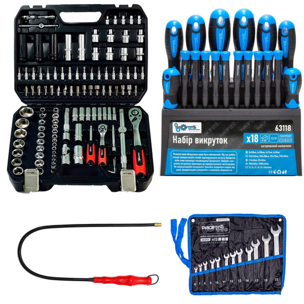 Набор инструментов 4в1 (набор 111 ед + набор отверток 18 ед + набор ключей 12 ед + магнит) Profline 61085-208