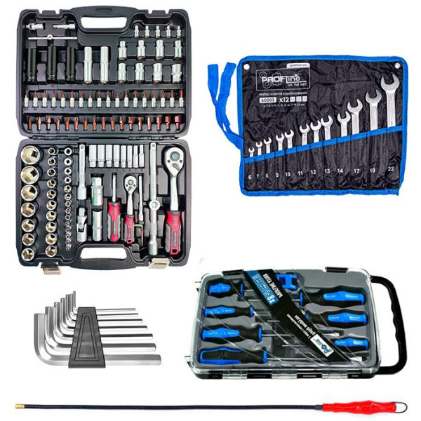 Набор инструментов 5в1(набор 111ед + отвертки 8ед + ключи 12ед + шecтигpaнники 7eд + магнит)Profline 61085-211