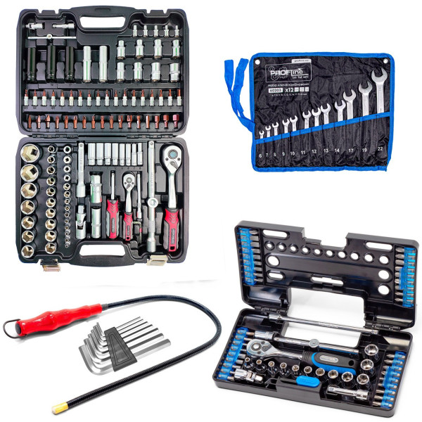 Набор инструментов 5в1(набор 111ед + набор 57ед + шecтигpaнники 7eд + ключи 12ед + магнит)Profline 61085-213