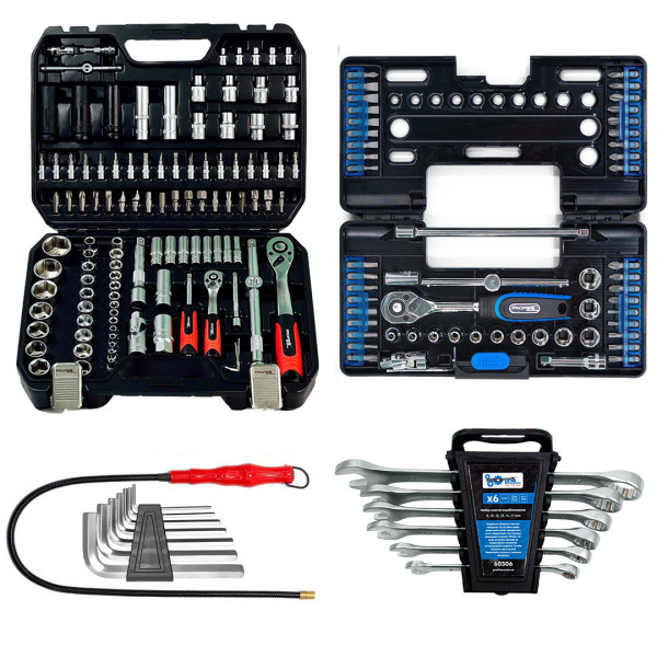 Набор инструментов 5в1 (Набор 111 ед, Набор ключей, Набор головок с отверткой 57 ед, гибкий удлинитель и шестигранники) Profline 61085-221
