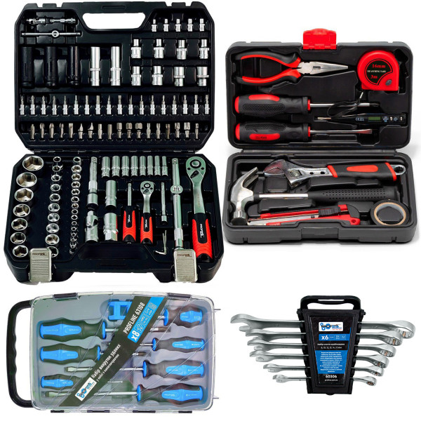 Набор инструментов 4в1 (набор 111 ед + набор слесарный 10 ед + отвертки 7 ед + ключи) Profline 61085-225