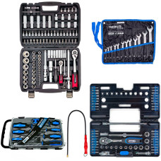 Набор инструментов 5в1 (набор инструментов 108 ед + набор ключей комбинированных на холсте 12 ед + профессиональный набор инструментов 57 ед + магнит на гибком удлинителе + набор отверток профессиональных в кейсе 7 ед с намагничивателем)Profline 61085-302