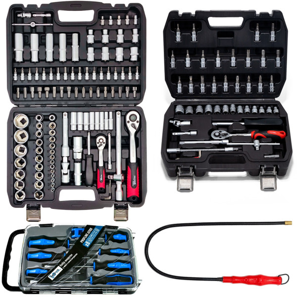 Набор инструмента 4в1 (профессиональный набор инструментов 108 ед + набор отверток профессиональных в кейсе 7 ед с намагничивателем + магнит на гибком удлинителе + набор инструментов 46 ед 1/4") Profline 61085-310