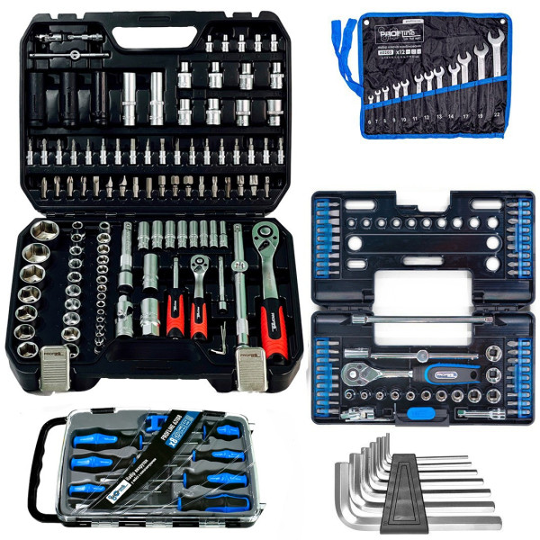 Набор инструментов 5в1 (набор инструментов 111 ед + нaбop шecтигpaнникoв Г-oбpaзныx 7 eд + набор инструментов 57 ед + набор ключей комбинированных 12 ед + набор отверток 7 ед с намагничивателем) Profline 61085-317