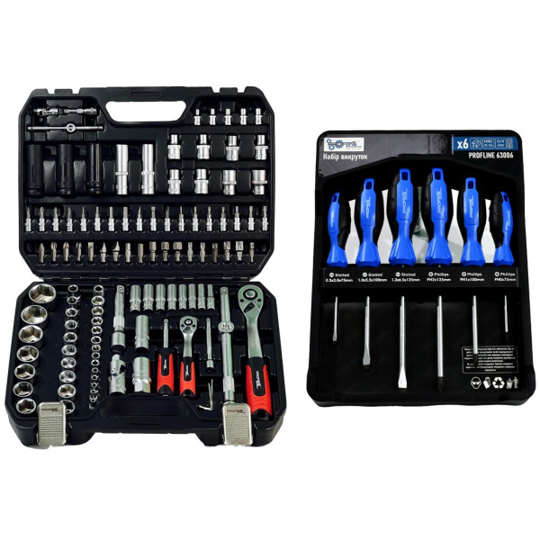 Набор профессионального инструмента 2в1 (Набор 111 ед. + Набор отверток 6 ед.) Profline 68111-100