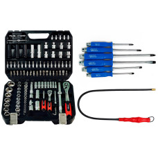 Набор профессионального инструмента 3в1 (набор 111 ед + набор ударных отверток эргономических 6 ед + магнит на гибком удлинителе) Profline 68111-101