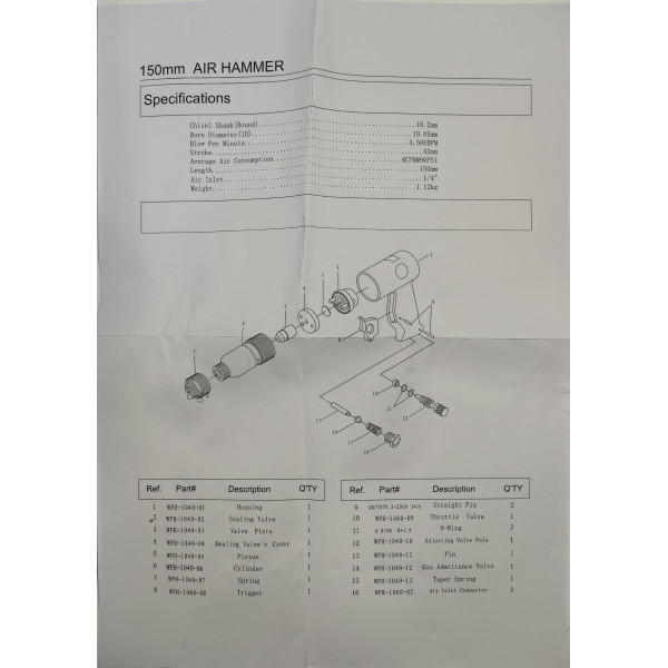 Зубило пневматическое с набором насадок 4 ед. (цилиндрический хвостовик) Profline 77013