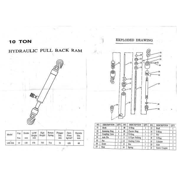 Стяжка гидравлическая 10 т, крюки двигаются Profline 97103L