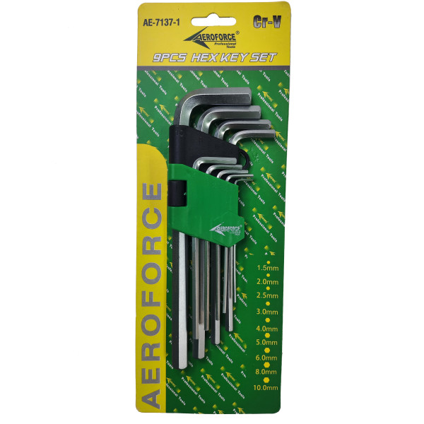 Набор шестигранных ключей Hex 1.5-10 мм 9 ед. Aeroforce AE-7137-1