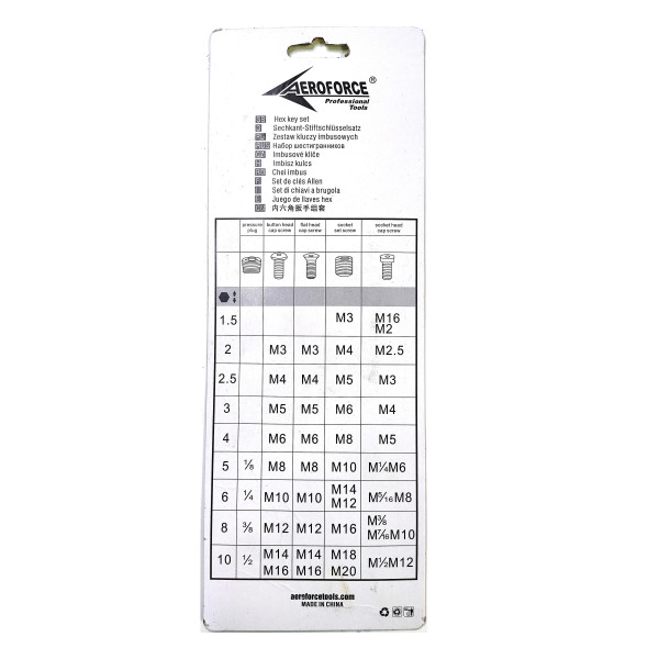 Набор шестигранных ключей Hex 1.5-10 мм 9 ед. Aeroforce AE-7157-1