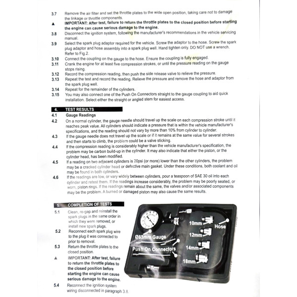Компрессометр для бензиновых двигателей с удлинителем и переходниками Aeroforce AE-A0031