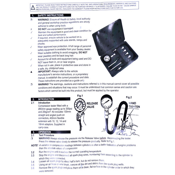 Компрессометр для бензиновых двигателей с удлинителем и переходниками Aeroforce AE-A0031