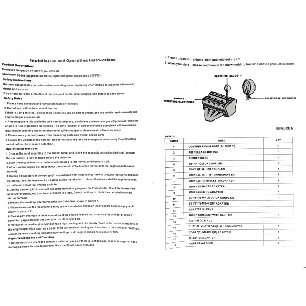Компрессометр для дизельных двигателей легковых автомобилей Aeroforce AE-A1020A