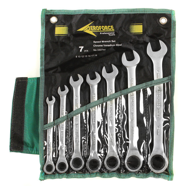Набор ключей комбинированных с трещоткой 7 шт. на холсте (72 зуба) Aeroforce AE-G3307