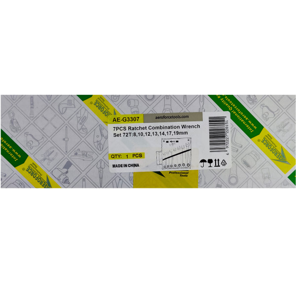 Набор ключей комбинированных с трещоткой 7 шт. на холсте (72 зуба) Aeroforce AE-G3307