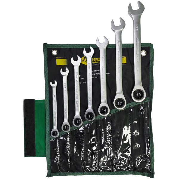 Набор ключей комбинированных с трещоткой 7 шт. на холсте (72 зуба) Aeroforce AE-G3307