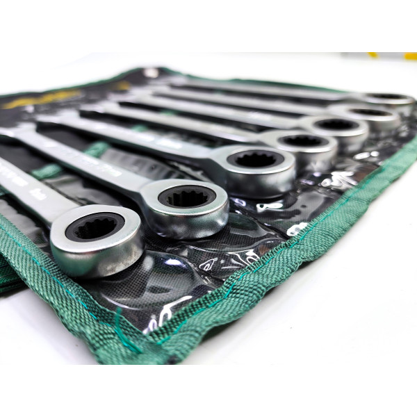 Набор ключей комбинированных с трещоткой 7 шт. на холсте (72 зуба) Aeroforce AE-G3307