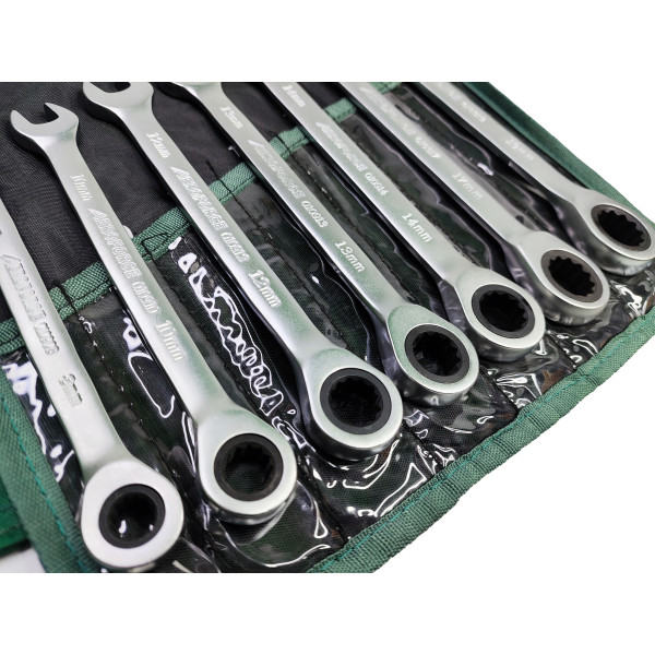 Набор ключей комбинированных с трещоткой 7 шт. на холсте (72 зуба) Aeroforce AE-G3307