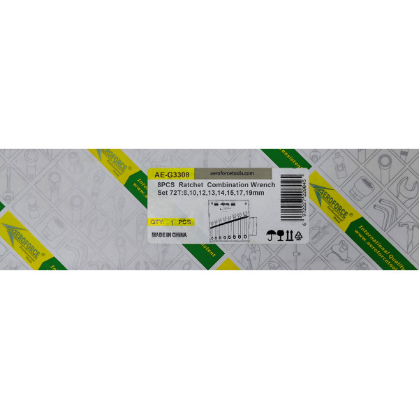 Набор ключей комбинированных с трещоткой 8 шт. на холсте (72 зуба) Aeroforce AE-G3308