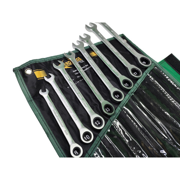 Набор ключей комбинированных с трещоткой 8 шт. на холсте (72 зуба) Aeroforce AE-G3308