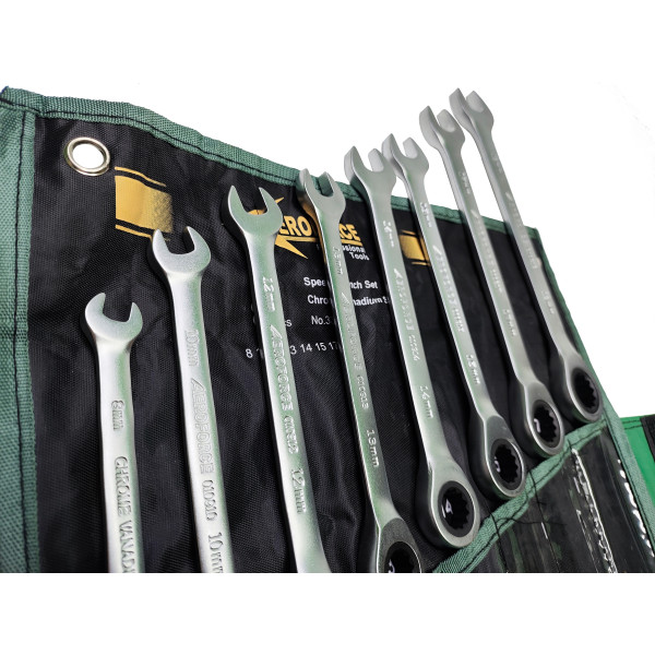 Набор ключей комбинированных с трещоткой 8 шт. на холсте (72 зуба) Aeroforce AE-G3308