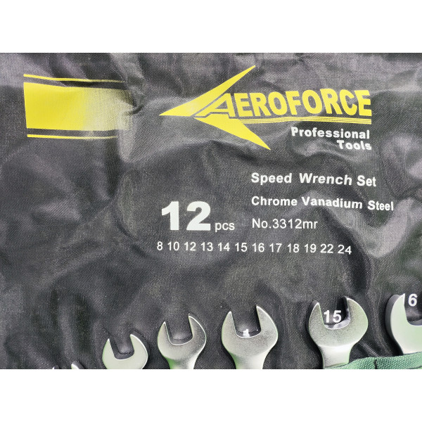 Набор ключей комбинированных с трещоткой 12 шт. на холсте (72 зуба) Aeroforce AE-G3312