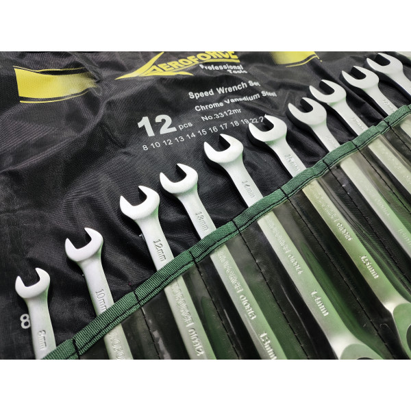 Набор ключей комбинированных с трещоткой 12 шт. на холсте (72 зуба) Aeroforce AE-G3312