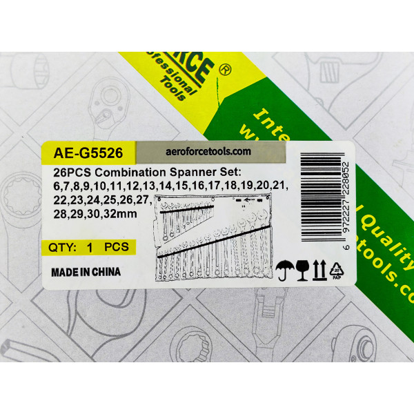 Набор комбинированных ключей 26 шт. на холсте (6-32 мм) Aeroforce AE-G5526