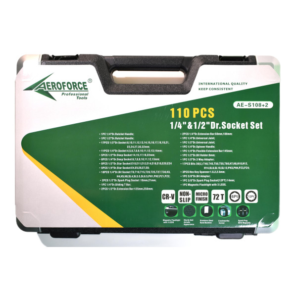 Набор профессиональных инструментов (1/2', 1/4') 110 ед. Aeroforce AE-S108+2