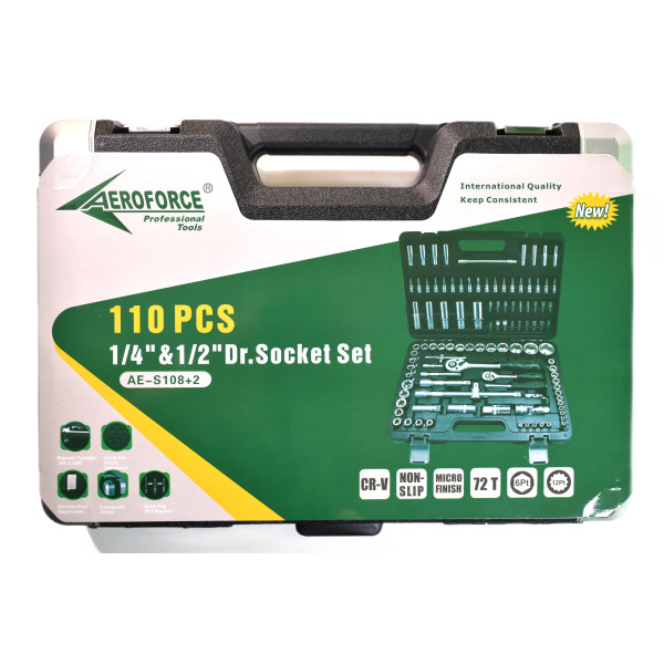 Набор профессиональных инструментов (1/2', 1/4') 110 ед. Aeroforce AE-S108+2