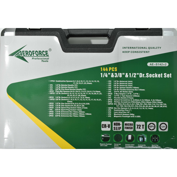 Набор профессиональных инструментов (1/2', 1/4', 3/8') 142 ед. Aeroforce AE-S142+2
