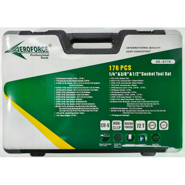 Набор профессиональных инструментов (1/2', 1/4', 3/8') 176 ед. Aeroforce AE-S176