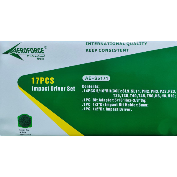 Отвертка ударно-поворотная с насадками 17 ед. Aeroforce AE-S5171