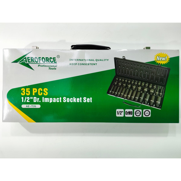 Набор ударных головок 1/2' (8-32мм) 35 ед. в кейсе Aeroforce AE-T35