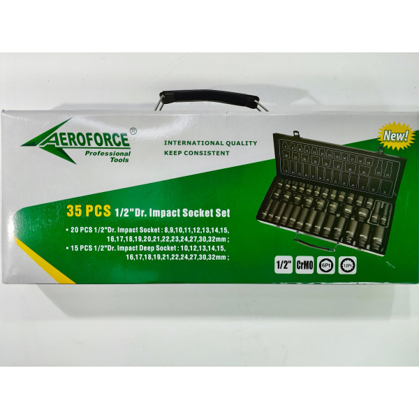 Набор ударных головок 1/2' (8-32мм) 35 ед. в кейсе Aeroforce AE-T35