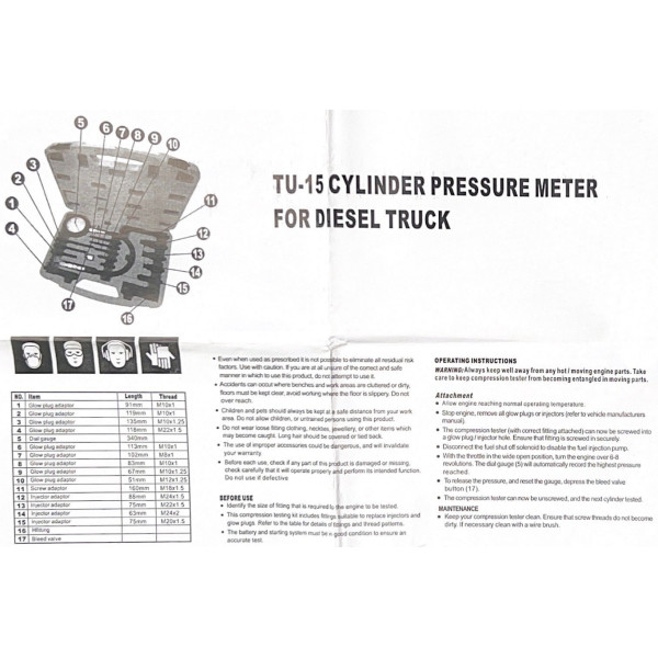 Компрессометр для дизельных двигателей (для грузовых автомобилей) Aeroforce AE-A1020B