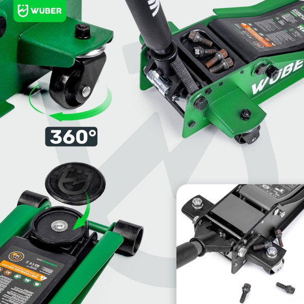 Домкрат подкатной низкопрофильный 3т 75-505мм в в кейсе Wuber W22003