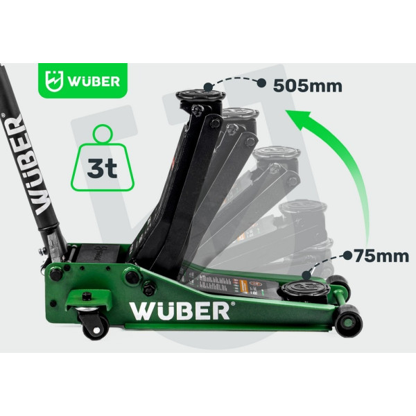 Домкрат подкатной низкопрофильный 3т 75-505мм в в кейсе Wuber W22003
