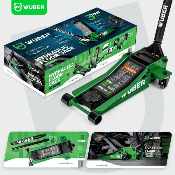 Домкрат подкатной низкопрофильный 3т 75-505мм в в кейсе Wuber W22003